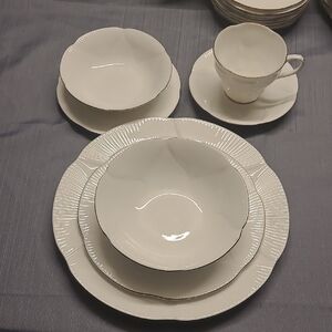 Royal Albert Clair La Lune White and Silver Dinnerware Midcentury Modern 1960s